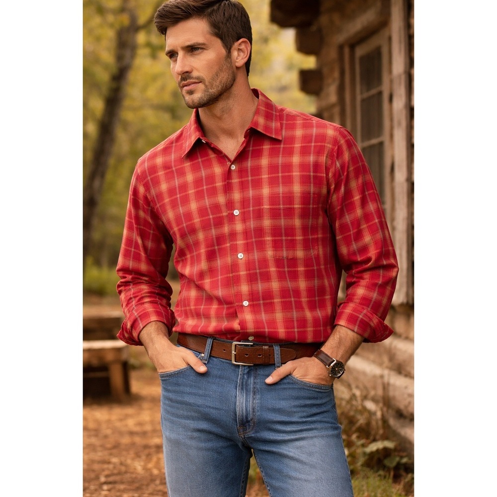 Vintage Mr. Wrangler Red Plaid Button Down Shirt USA Made Crisp Condition Men‎ L